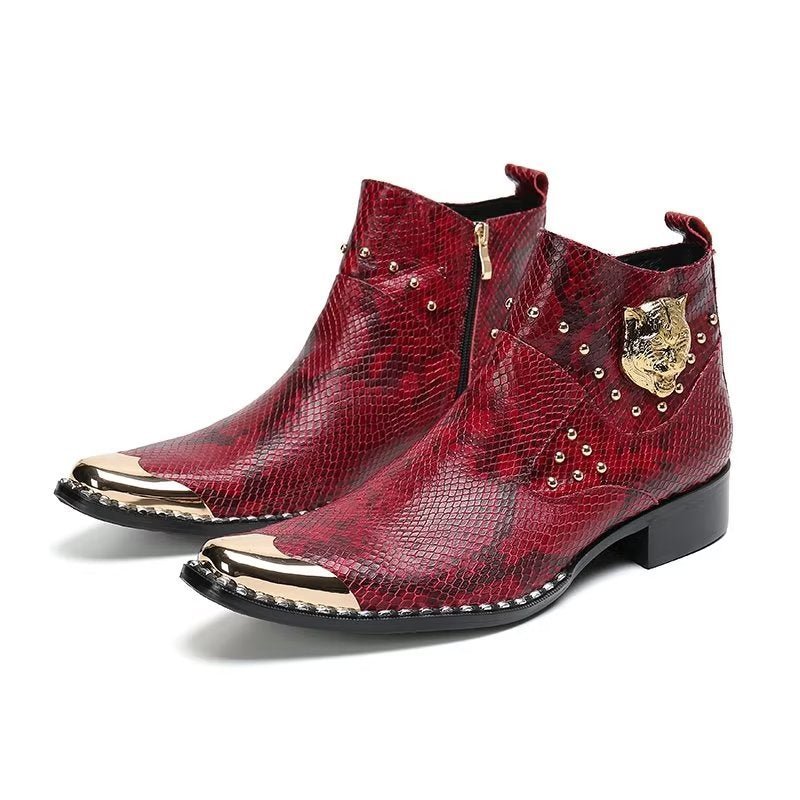 Herenlaarzen Echt Leer Croc Texture Dress Boots - Rood