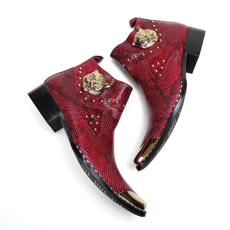 Herenlaarzen Echt Leer Croc Texture Dress Boots - Rood