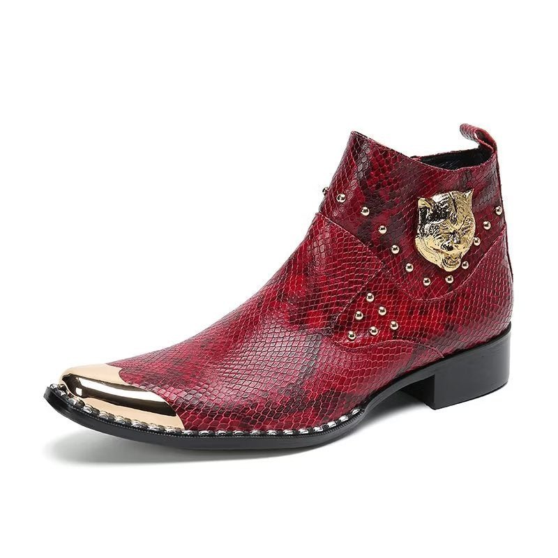 Herenlaarzen Echt Leer Croc Texture Dress Boots - Rood