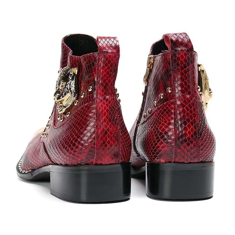 Herenlaarzen Echt Leer Croc Texture Dress Boots - Rood