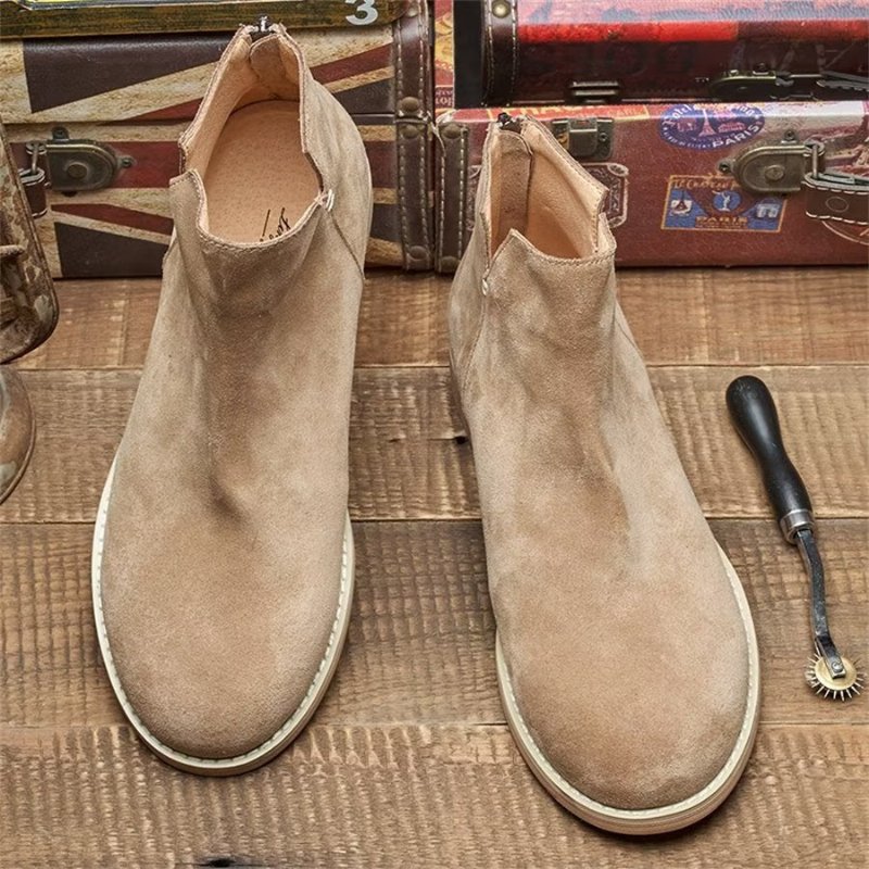 Herenlaarzen Elegante Koeienhuid Slip-on Enkellaarsjes - Khaki