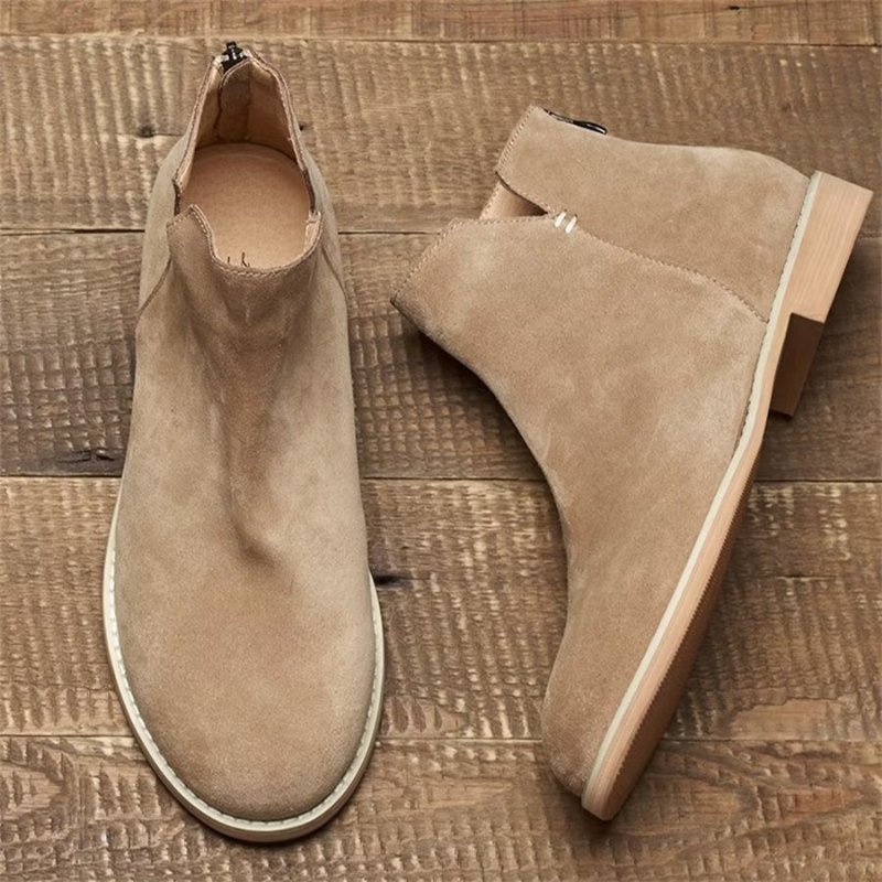 Herenlaarzen Elegante Koeienhuid Slip-on Enkellaarsjes - Khaki