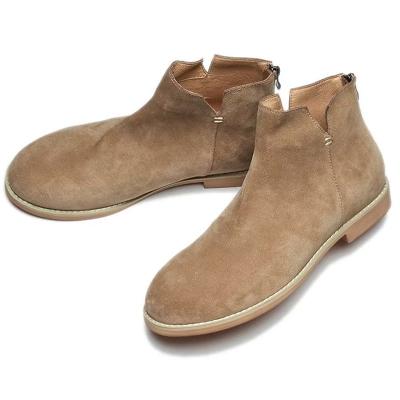 Herenlaarzen Elegante Koeienhuid Slip-on Enkellaarsjes - Khaki