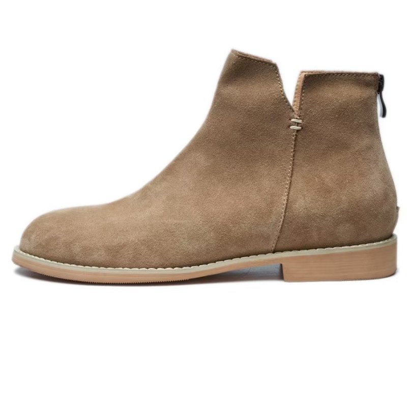 Herenlaarzen Elegante Koeienhuid Slip-on Enkellaarsjes - Khaki