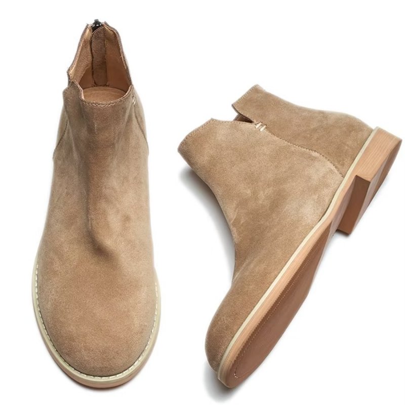 Herenlaarzen Elegante Koeienhuid Slip-on Enkellaarsjes - Khaki