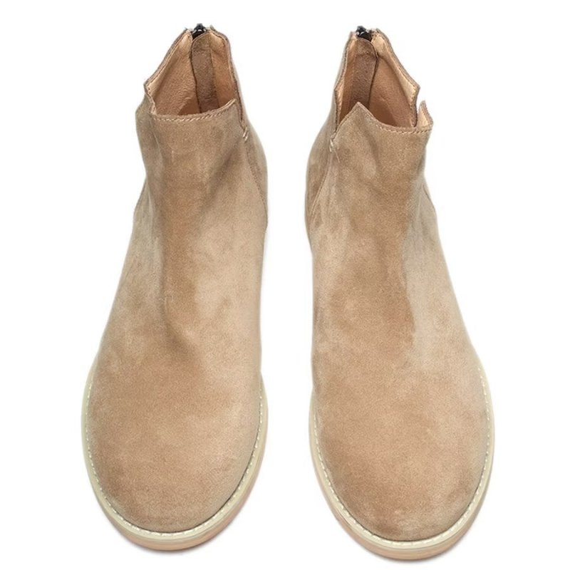 Herenlaarzen Elegante Koeienhuid Slip-on Enkellaarsjes - Khaki