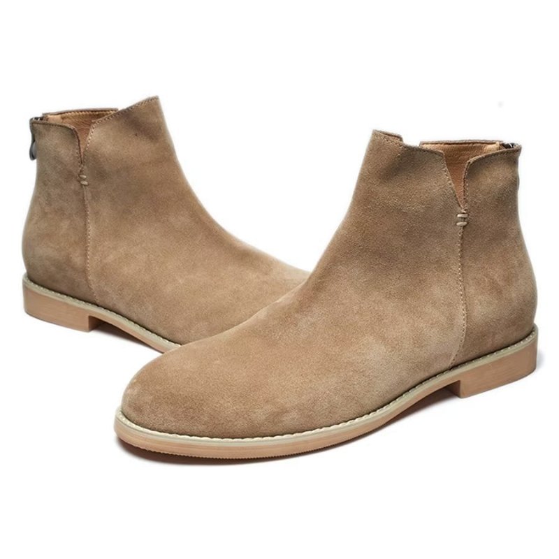 Herenlaarzen Elegante Koeienhuid Slip-on Enkellaarsjes - Khaki