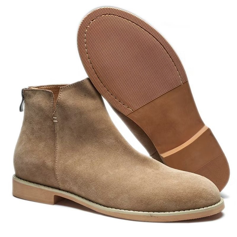 Herenlaarzen Elegante Koeienhuid Slip-on Enkellaarsjes - Khaki