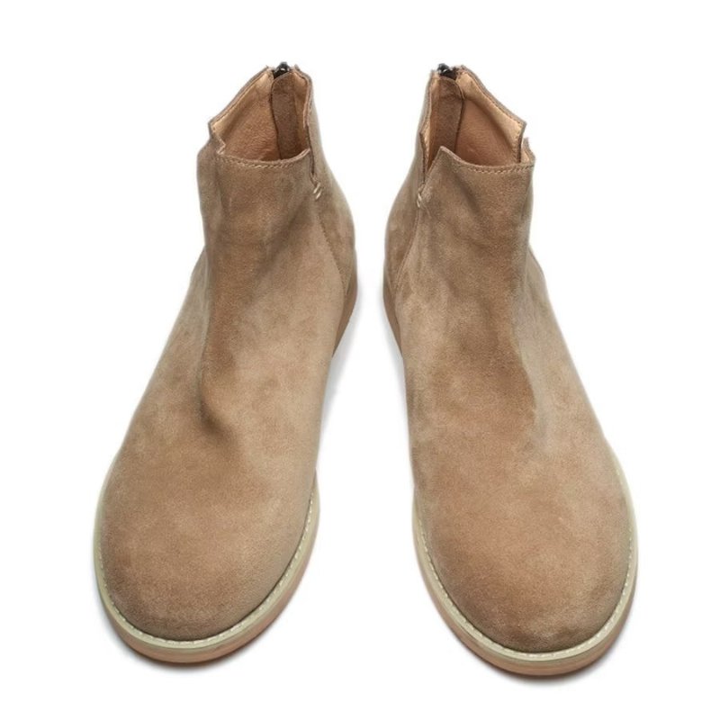 Herenlaarzen Elegante Koeienhuid Slip-on Enkellaarsjes - Khaki