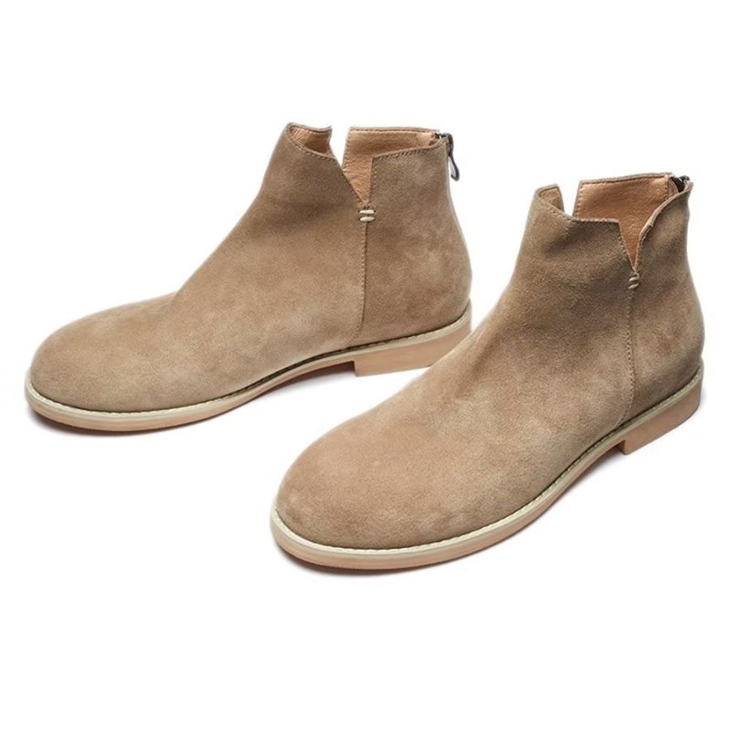 Herenlaarzen Elegante Koeienhuid Slip-on Enkellaarsjes - Khaki