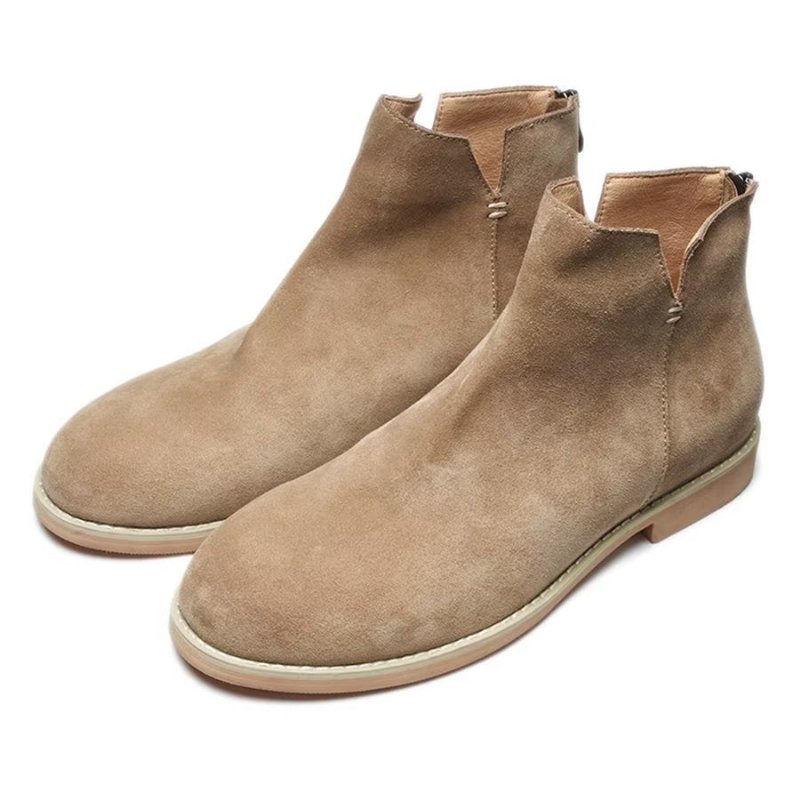 Herenlaarzen Elegante Koeienhuid Slip-on Enkellaarsjes - Khaki