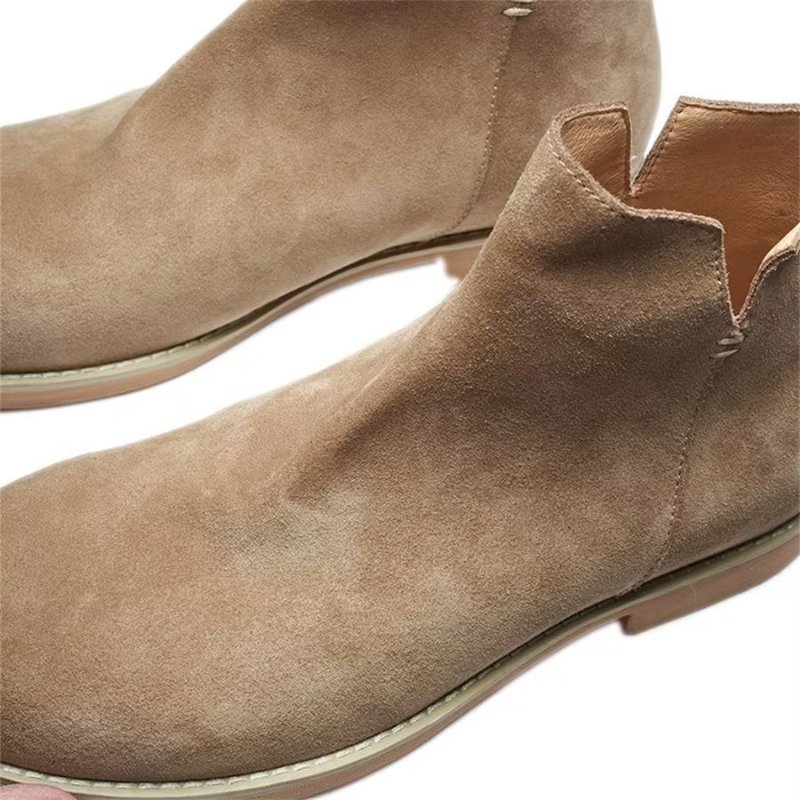 Herenlaarzen Elegante Koeienhuid Slip-on Enkellaarsjes - Khaki