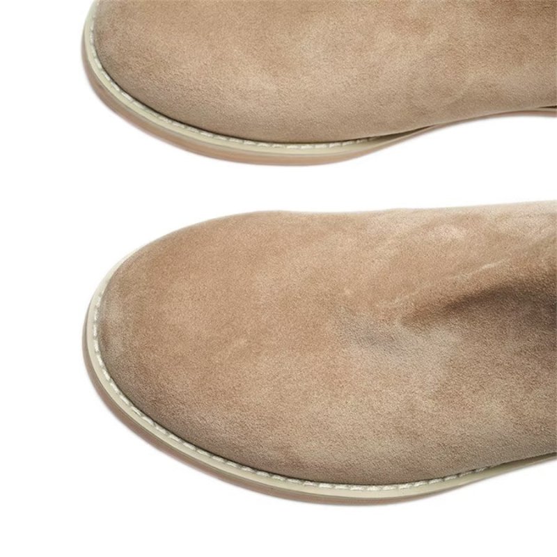 Herenlaarzen Elegante Koeienhuid Slip-on Enkellaarsjes - Khaki