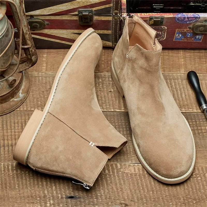 Herenlaarzen Elegante Koeienhuid Slip-on Enkellaarsjes - Khaki