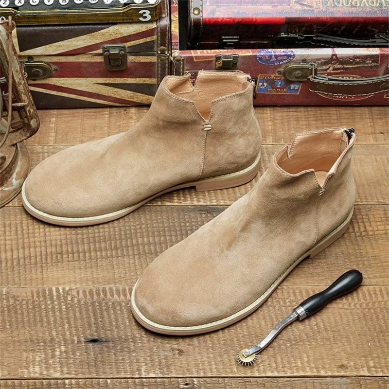 Herenlaarzen Elegante Koeienhuid Slip-on Enkellaarsjes - Khaki