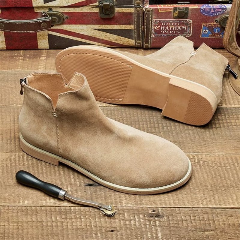 Herenlaarzen Elegante Koeienhuid Slip-on Enkellaarsjes - Khaki