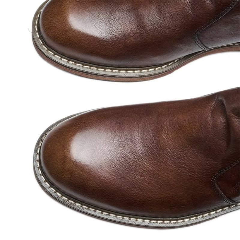 Herenlaarzen Elegante Koeienhuid Slip-on Enkellaarsjes Met Hak - Koffie