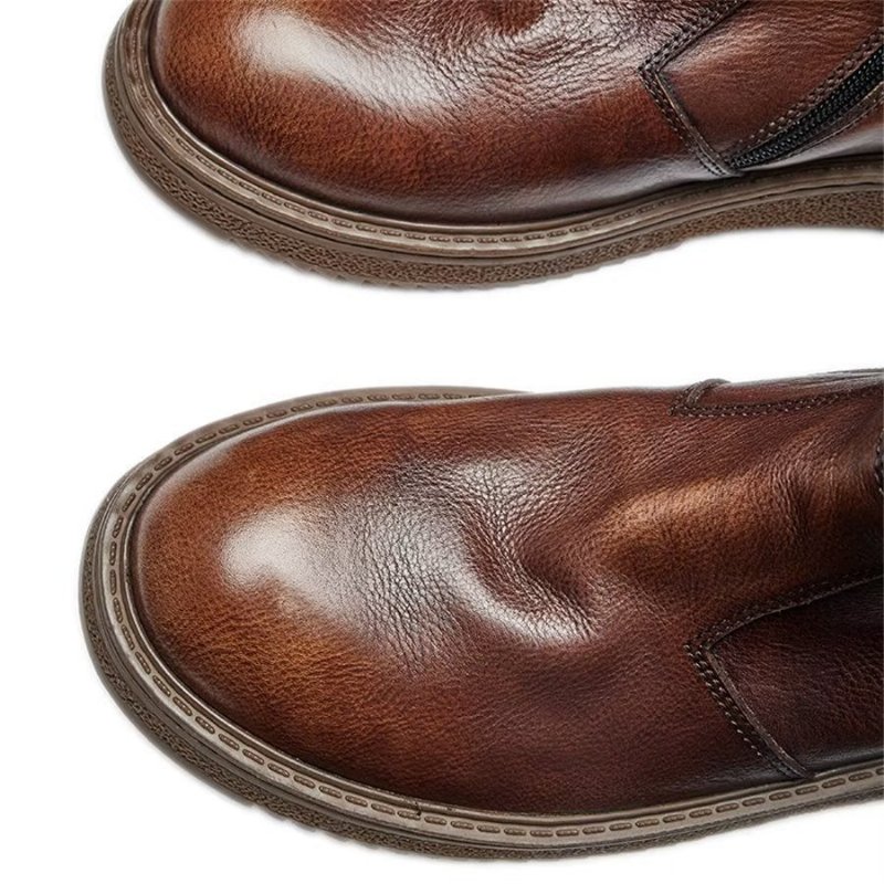 Herenlaarzen Elegante Koeienhuid Slip-on Geperforeerde Enkellaarsjes - Koffie