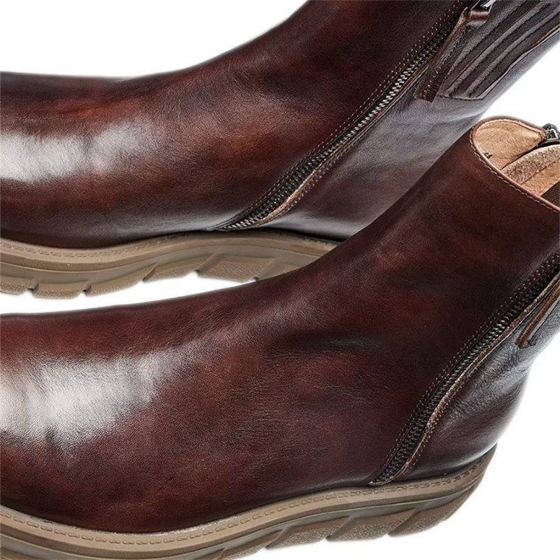 Herenlaarzen Elegante Koeienhuid Slip-on Suède Enkellaarsjes - Koffie