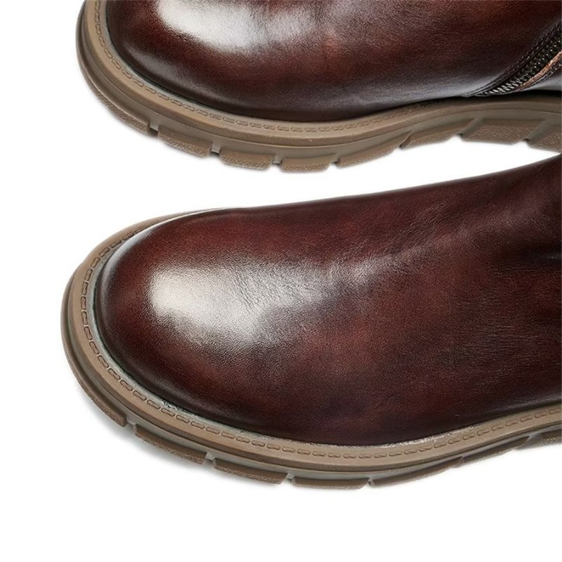 Herenlaarzen Elegante Koeienhuid Slip-on Suède Enkellaarsjes - Koffie