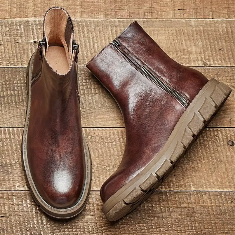 Herenlaarzen Elegante Koeienhuid Slip-on Suède Enkellaarsjes - Koffie