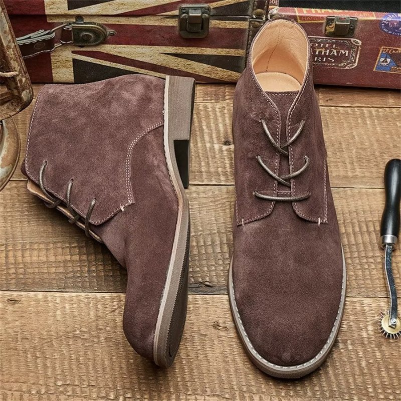 Herenlaarzen Elegante Koeienhuid Veterschoenen Lakleer - Koffie