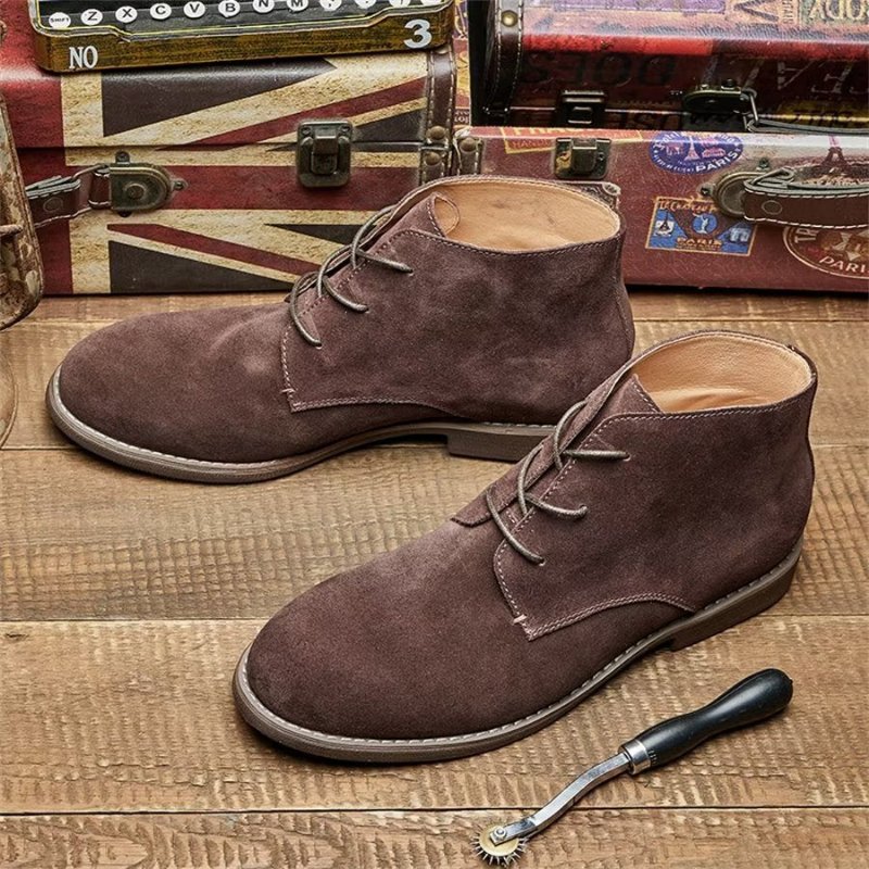 Herenlaarzen Elegante Koeienhuid Veterschoenen Lakleer - Koffie