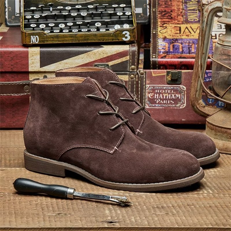 Herenlaarzen Elegante Koeienhuid Veterschoenen Lakleer - Koffie