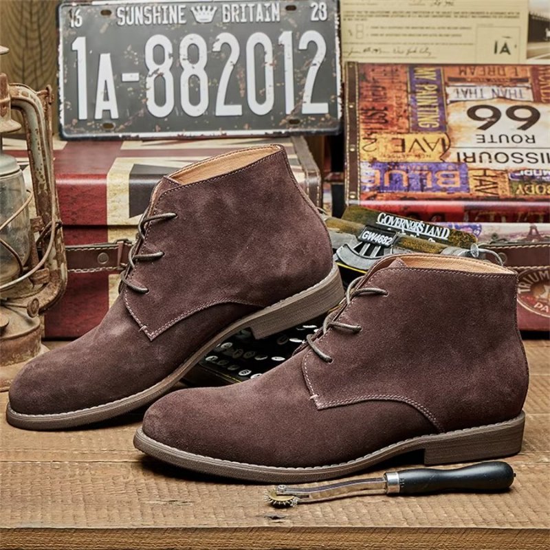 Herenlaarzen Elegante Koeienhuid Veterschoenen Lakleer - Koffie