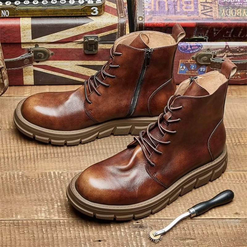 Herenlaarzen Elegante Koeienhuid Veterschoenen Met Gesp - Koffie