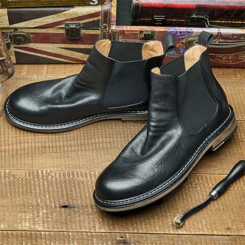 Herenlaarzen Elegante Paardenslip-on Enkellaarsjes - Zwart