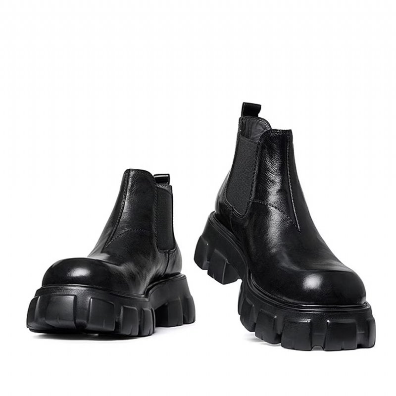 Herenlaarzen Elegante Vintage Koeienhuid Martin Boots Met Korte Ritssluiting - Zwart