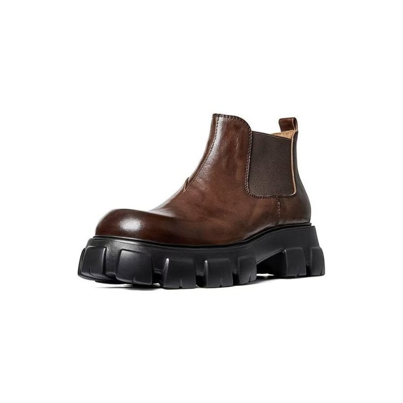 Herenlaarzen Elegante Vintage Koeienhuid Martin Boots Met Korte Ritssluiting - Bruin