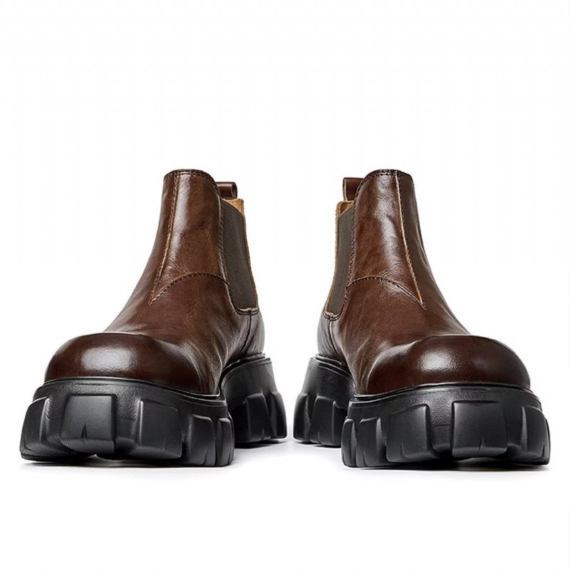 Herenlaarzen Elegante Vintage Koeienhuid Martin Boots Met Korte Ritssluiting - Bruin