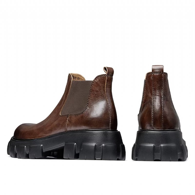 Herenlaarzen Elegante Vintage Koeienhuid Martin Boots Met Korte Ritssluiting - Bruin