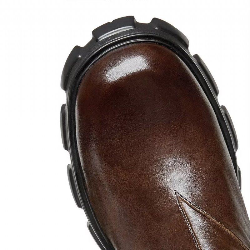 Herenlaarzen Elegante Vintage Koeienhuid Martin Boots Met Korte Ritssluiting - Bruin