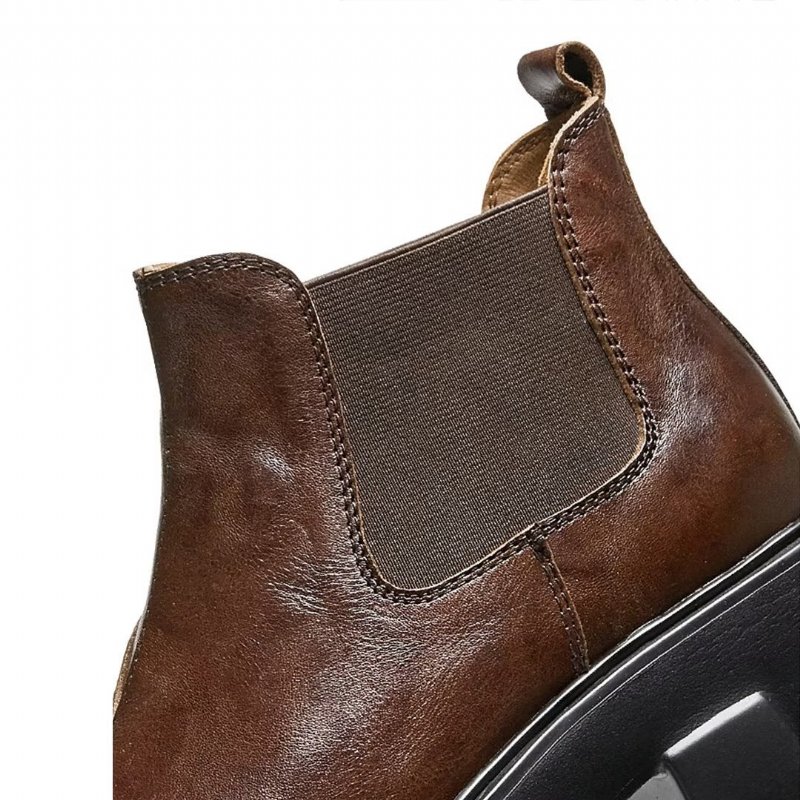 Herenlaarzen Elegante Vintage Koeienhuid Martin Boots Met Korte Ritssluiting - Bruin