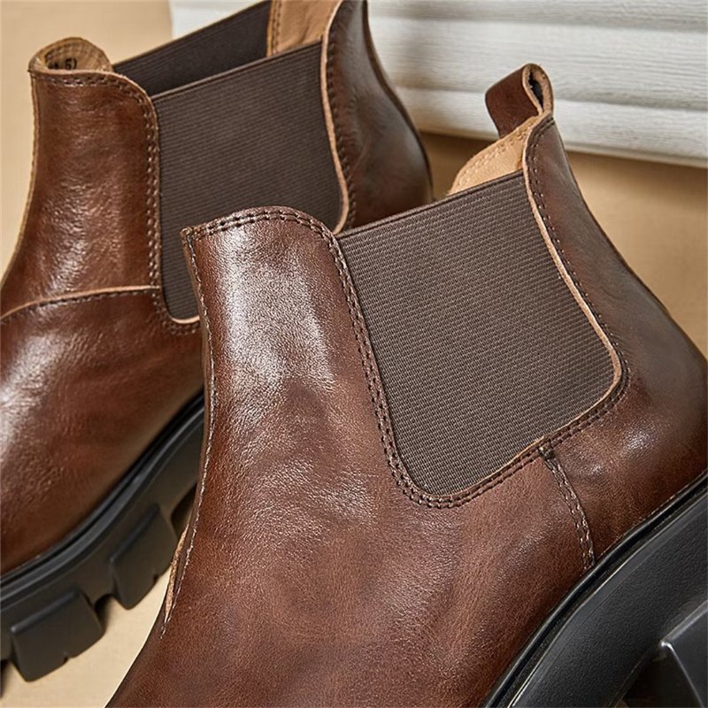 Herenlaarzen Elegante Vintage Koeienhuid Martin Boots Met Korte Ritssluiting - Bruin