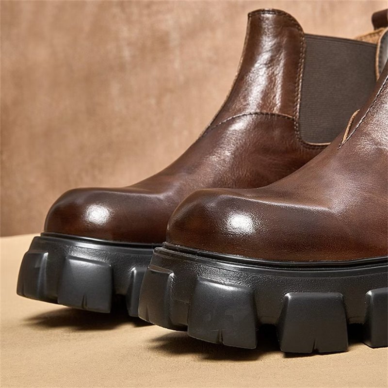 Herenlaarzen Elegante Vintage Koeienhuid Martin Boots Met Korte Ritssluiting - Bruin