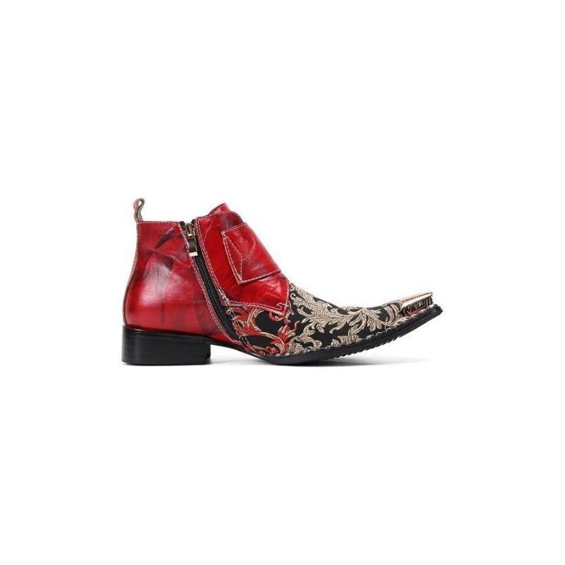 Herenlaarzen Exotische Metalen Neus Western Party Lederen Loafers - Rood