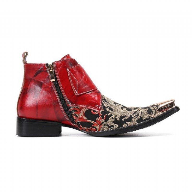 Herenlaarzen Exotische Metalen Neus Western Party Lederen Loafers - Rood