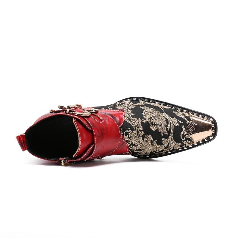 Herenlaarzen Exotische Metalen Neus Western Party Lederen Loafers - Rood