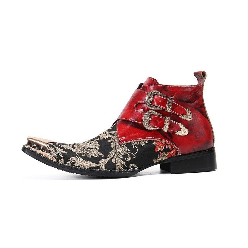 Herenlaarzen Exotische Metalen Neus Western Party Lederen Loafers - Rood