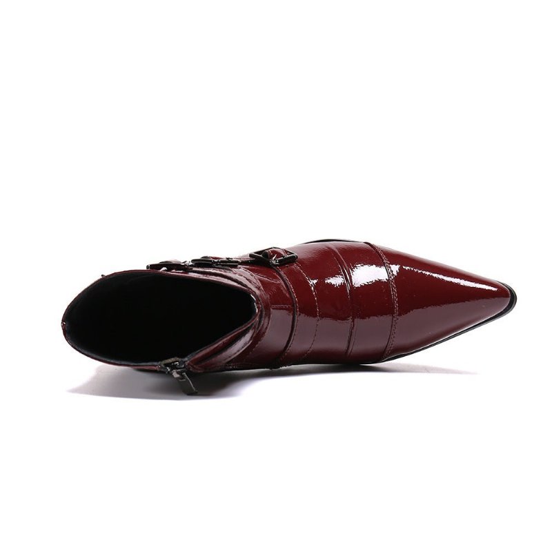 Herenlaarzen Exotische Metalen Neus Westerse Punk Lederen Loafers - Rood