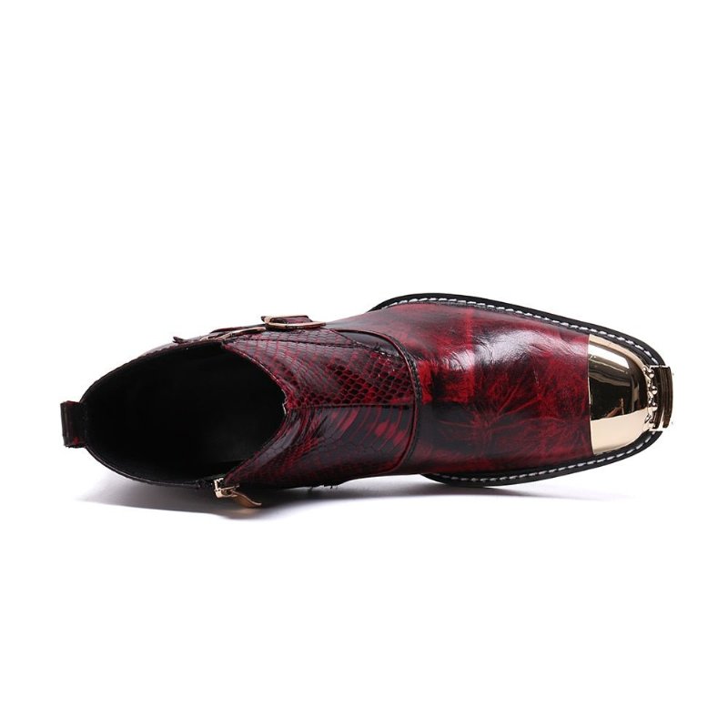 Herenlaarzen Glamourlux Loafers Met Slangenleer Metalen Neus - Rood