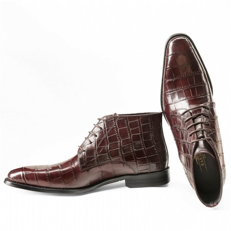 Herenlaarzen Leren Brogue-enkellaarzen Met Veters - Rood