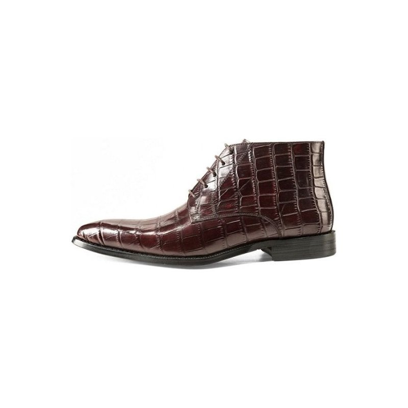 Herenlaarzen Leren Brogue-enkellaarzen Met Veters - Rood