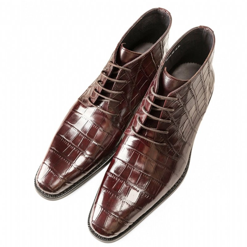 Herenlaarzen Leren Brogue-enkellaarzen Met Veters - Rood