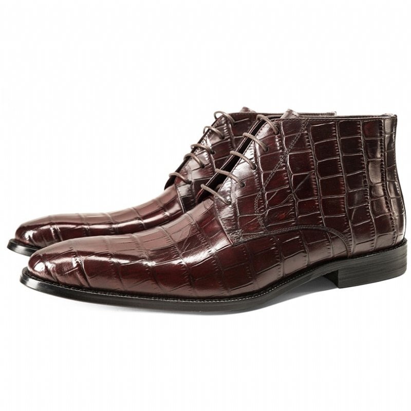 Herenlaarzen Leren Brogue-enkellaarzen Met Veters - Rood