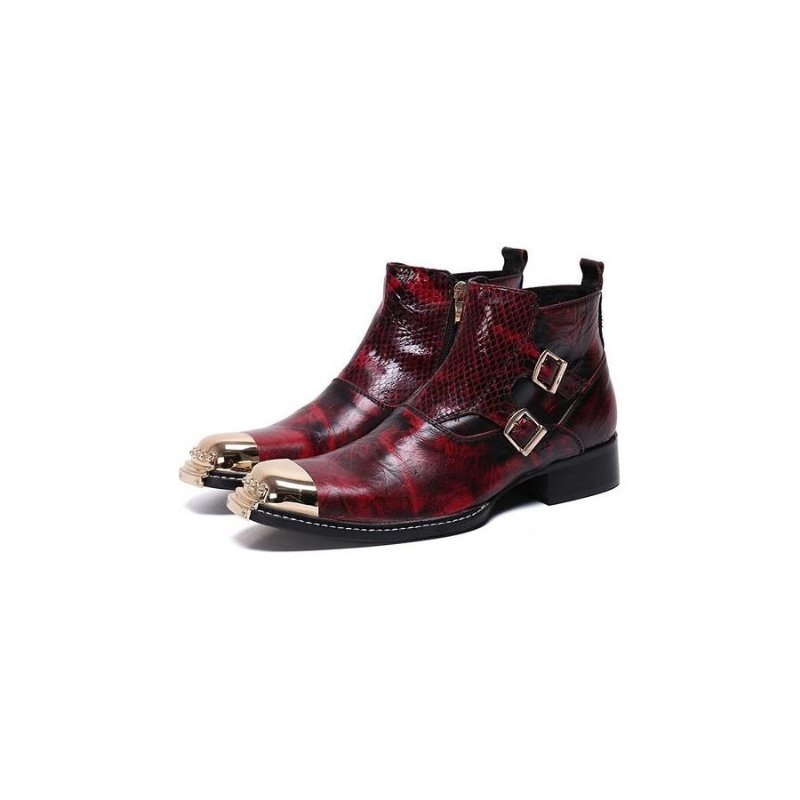 Herenlaarzen Loafers Slangenleer Met Metalen Neus - Rood